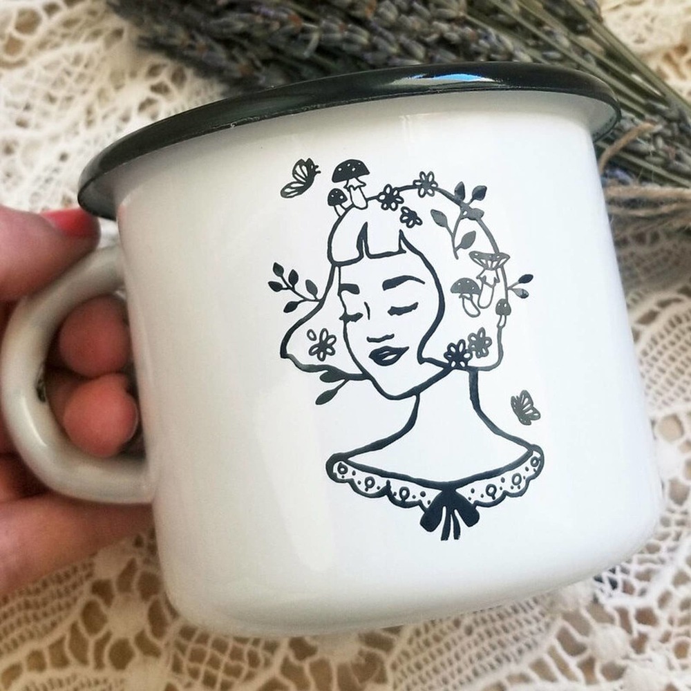Nature Mushroom Girl Enamel Mug - Campfire Safe!